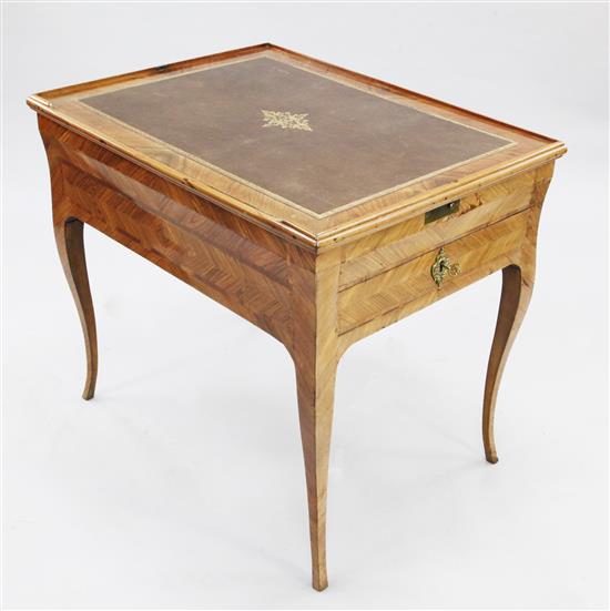 A Louis XVI tulipwood combined writing and games table, W.2ft 8in.